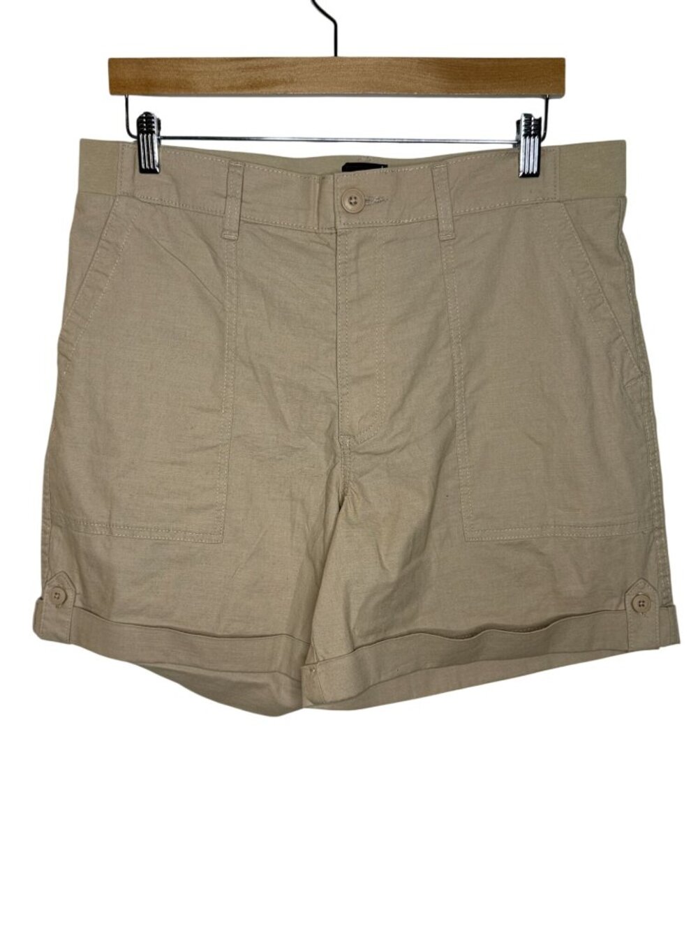 Lee Size 16 Khaki Utility Shorts Stretch Cotton Cuffed Hem Casual Neutral
